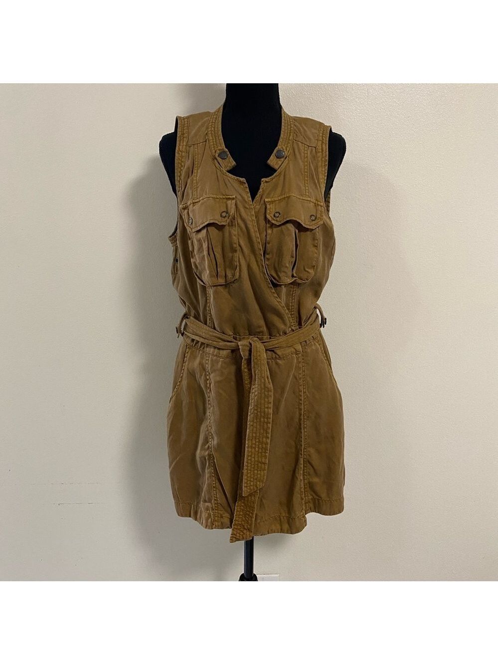 Free People Dress Womens Size Small Tan Dessert Daylight Mini Dress Safari Style